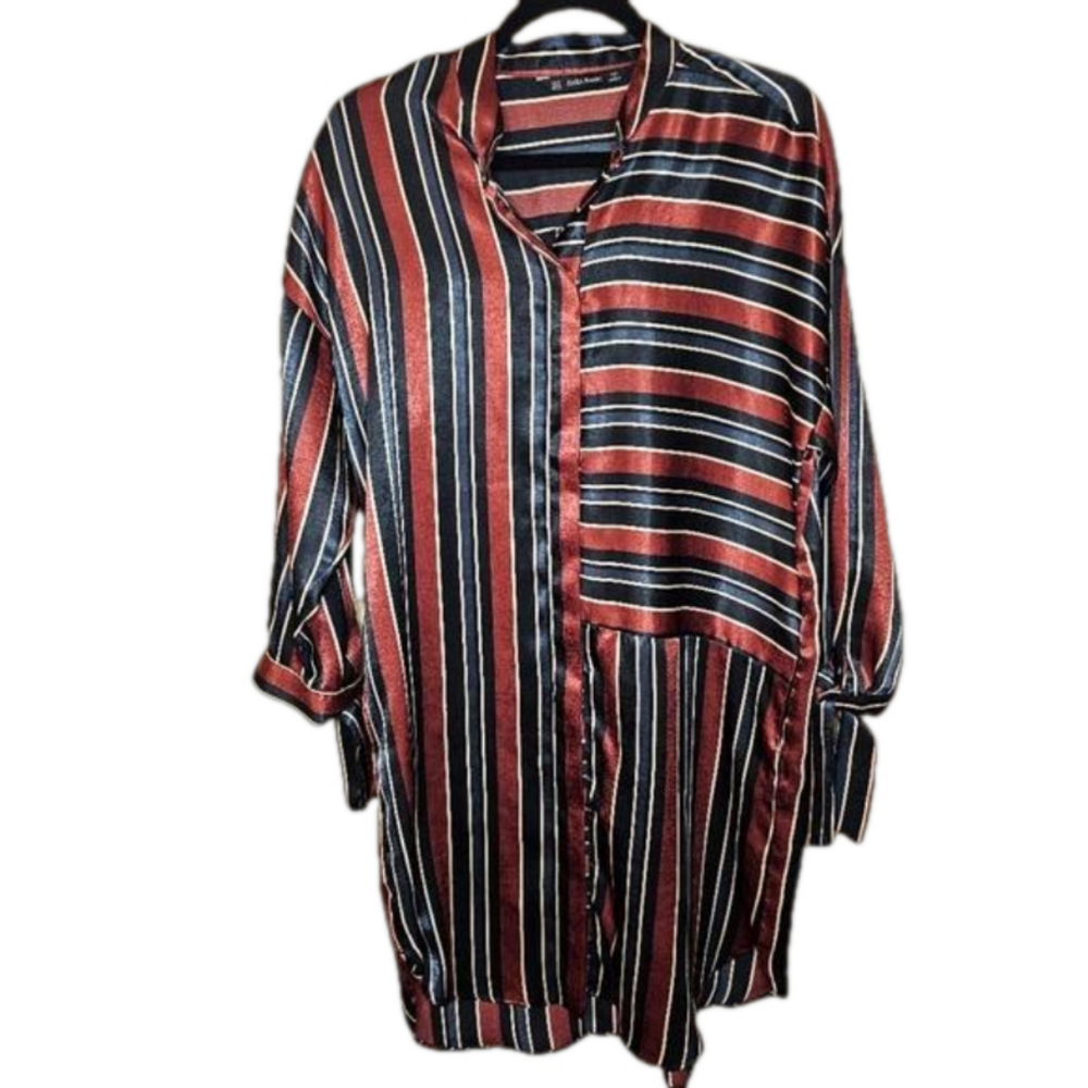 Zara Striped satin button down shirt dress Size Medium Worn on TV